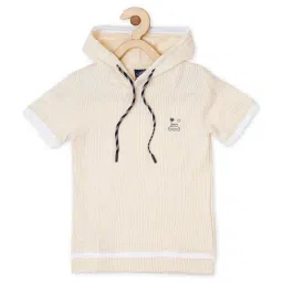 Cavio Kids Cream & White Cotton Striped T-Shirt-image-70