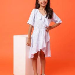 Tales & Stories Kids Sky Blue Printed Dress-image-8