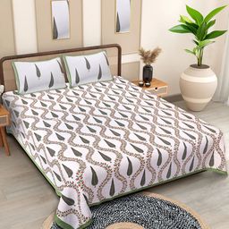 Texstylers White Floral Cotton 210 TC Queen Bedsheet with 2 Pillow Covers-2.74mX2.28m-picture-0