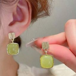 Estailo fashion Gold-Plated Crystals Studded Square Shaped Drop Earrings-image-9