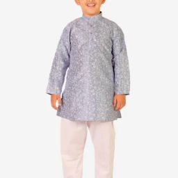 Pro-Ethic Style Developer Kids Sky Blue & White Floral Print Full Sleeves Kurta with Pyjamas-image-99