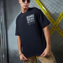 Bewakoof Black Loose Fit Graphic Print Crew T-Shirt-picture-41