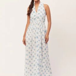 Moomaya White & Blue Floral Print Maxi Dress-image-30