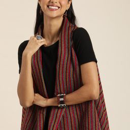 Taavi Woven Legacy Striped Open Front High-Low Longline Outer-Wear Shrug-14