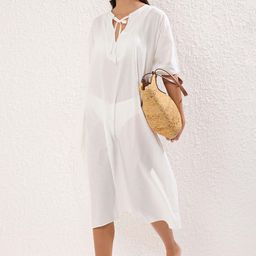 Trendyol Women Cotton Tie-Up Neck A-Line Midi Dress-image-48