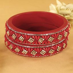 ZULKA Set Of 2 Stone Studded Lac Kada Bangles-image-8