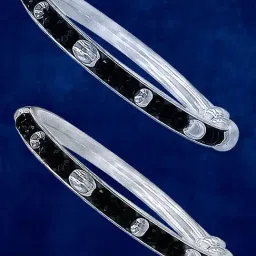 Taraash 92.5 Sterling Silver Black Beaded Kada Bangle for Kids-image-4