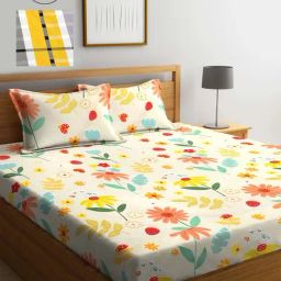 Klotthe Printed Blue 210 TC Cotton Blend Double 2 Bed Sheets with 4 Pillow Covers-image-91