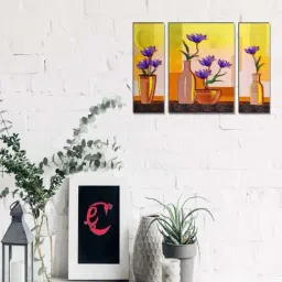 eCraftIndia 6MM MDF Set of 3 Botanical Floral Satin Matt Texture UV Art Painting-image-43