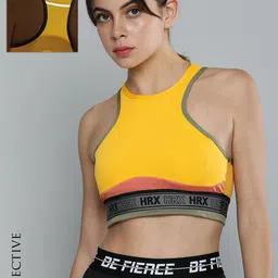 HRX By Hrithik Roshan Running Women Yellow Rapid-Dry Reflective Brand Carrier Sports Bra-picture-17