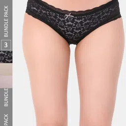 Amour Secret Pack Of 3 Self Design Lace Detail Leak Proof Hipster Briefs-image-62