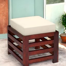 Ikiriya Sheesham Wood Contemporary Square Stool with White Cushion-10