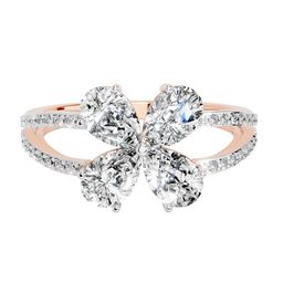 Sparkles Lab Grown Diamond 1.38 Carat IGI Pear Shape Diamond Clover Ring 14K Rose Gold-image-92