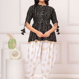 Royal Marque Geometric Printed Mandarin Collar A-Line Kurti With Dhoti Pant-image-62