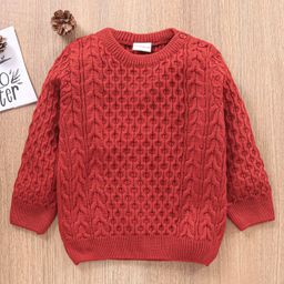 Babyhug Full Sleeves Cable Knit Sweater Solid - Red-picture-25