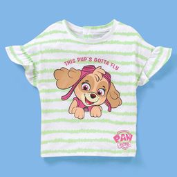 Babyhug 100% Cotton Knit Half Sleeves Tee With Paw Patrol Skye Graphics & Frill Detailing - White & Green-picture-23