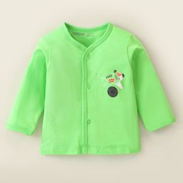 Doreme Single Jersey Full Sleeves Front Open Vest with Elephant Print - Green-3