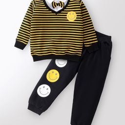 Kookie Kids Full Sleeves Striped Winter Wear Suits with Graphics & Bow Detailing - Yellow & Black-picture-27
