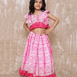 AJ Dezines Frill Cap Sleeves Kaleidoscope Design Printed & Lace Embellished Coordinating Lehenga & Choli Set - Pink-picture-34