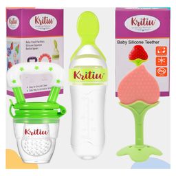 Kritiu Baby Feeding Combo Pack Of 3 Food Feeder Fruit Feeder & Stand Teether - Multicolor-22