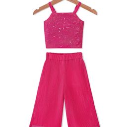 Babyhug Sleeveless Sequinned Top and Pleated Mesh Palazzo - Hot Pink-picture-23