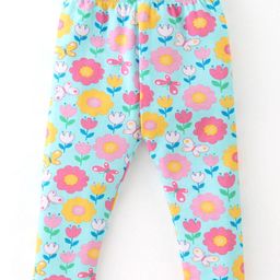 Babyhug Cotton Lycra Full Length Leggings Floral Printed - Pink & Blue-image-80