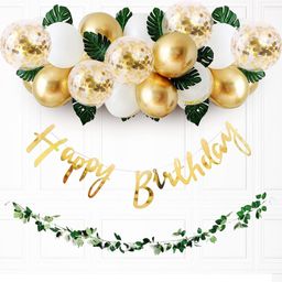Surprise Decor Golden Birthday Decoration Items - 36Pcs Happy Birthday Decoration Kit With Golden Balloons & Artificial Leaves | Golden Confetti Balloons for Birthday | Happy Birthday Banner (Cardstock)-image-37