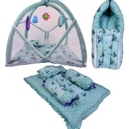 Babytoons Combo of Bedding Set 3 in 1 Carry Bag Gaddi Set with Pillows and Play Gym Mattress Sleeping Bags (Green, 0-12 Months)-3