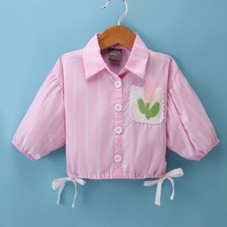 Little Kangaroos 100% Cotton WovenHalf Sleeves Striped Topwith Pocket Detailing - Pink-image-65