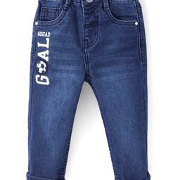 Babyhug Full Length Denim Jeans With Text Print - Blue-image-109
