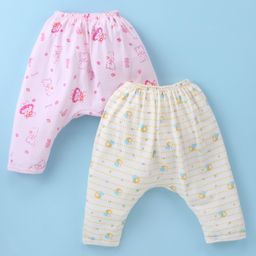 Pink Rabbit Single Jersey Knit Full Length Diaper Leggings Teddy & Bees Print Pack of 2 - Pink & Yellow-picture-27