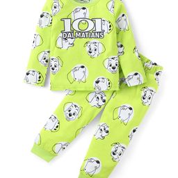 Babyhug Disney Cotton Knit Full Sleeves Night Suit With 101 Dalmatians Graphics - Lime Green-image-72