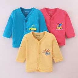 Bodycare Cotton Knit Full Sleeves Jhablas with Car Dino & Text Print Pack of 3 - Red Blue & Yellow-image-11