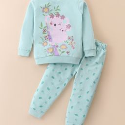 Tango Looper Knit Full Sleeves Night Suit with Koala Print - Sea Green-image-40