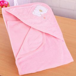 Simply Terry Cotton Knit Teddy  Print Towel & Wrapper with Hood  L 80 x B 80 cm - Baby Pink-picture-19