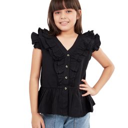 Olele Cotton Victoria Ruffle Sleeveless Solid Top - Black-image-9