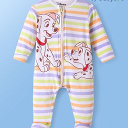 Babyoye Disney Interlock Knit Full Sleeves Striped Footed Sleep Suit with 101 Dalmatians Print - White-image-112
