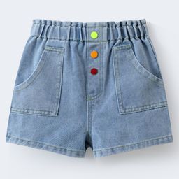 Mark & Mia Denim Washed Shorts with Buttons - Blue-image-44
