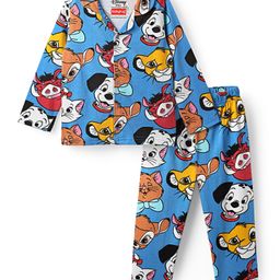 Babyhug Disney Single Jersey Knit Full Sleeves Co-Ord Night Suit With Disney Characters Print - Blue-image-7
