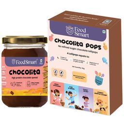 Feed Smart Healthy Snack Small Combo: Chocolate Spread & Chocolita Pops | No White Sugar, Preservatives, Artificial Colours or Flavours | Gluten-Free & High Protein | 125gm Spread + 4 Nutty Lollipops-image-37