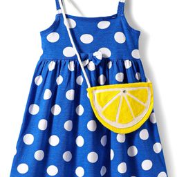 Babyhug Single Jersey KnitSleeveless Frock & Sling Bag with Polka Dot - Blue-image-86