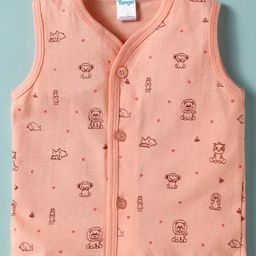 Tango Single Jersey Knit Front Open Sleeveless Jhablas With Animal Print- Orange-image-13