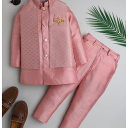 Ahhaaaa Velvet Full Sleeves Solid Kurta With Pant & Embroidered Jacket Set - Pink-image-55