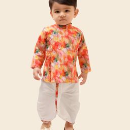 little desi Art Silk Full Sleeves Ethnic Motifs Printed Kurta Dhoti Set - Multi Colour-image-78