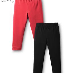 Arias Cotton Elastane Knit Full Length Solid Leggings Pack of 2 - Black & Dark Pink-image-4