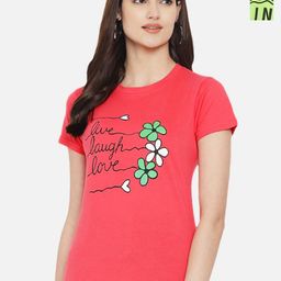 Dreambe Women Pack Of 2 Typography Printed Round Neck Cotton T-shirts-picture-35