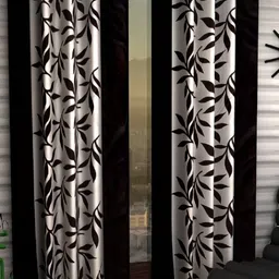 BELLA TRUE Black & White 2 Pieces Floral Printed Window Curtains-image-85