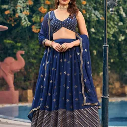 NEEL ART Embroidered Sequinned Semi-Stitched Lehenga & Unstitched Blouse With Dupatta-picture-2