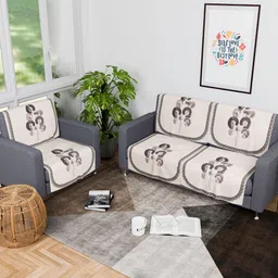 Myntra Elegant Homes Cream-Coloured & Green 6 Pieces Floral Velvet 2+1 Seater Sofa Covers-18