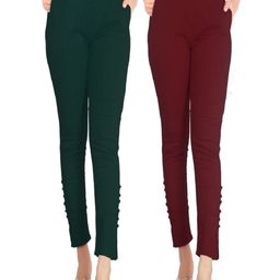 SAJATA Women Maroon Cotton Casual Cigarette Trousers-picture-44